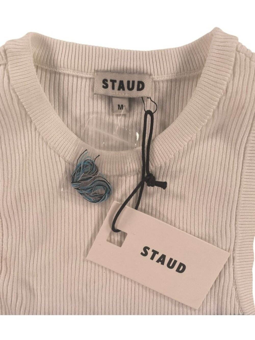 Staud Malia Tank Top Shark Ribbed Knit Sleeveless Blue & White Wmn's Size M NEW - Picture 4 of 6